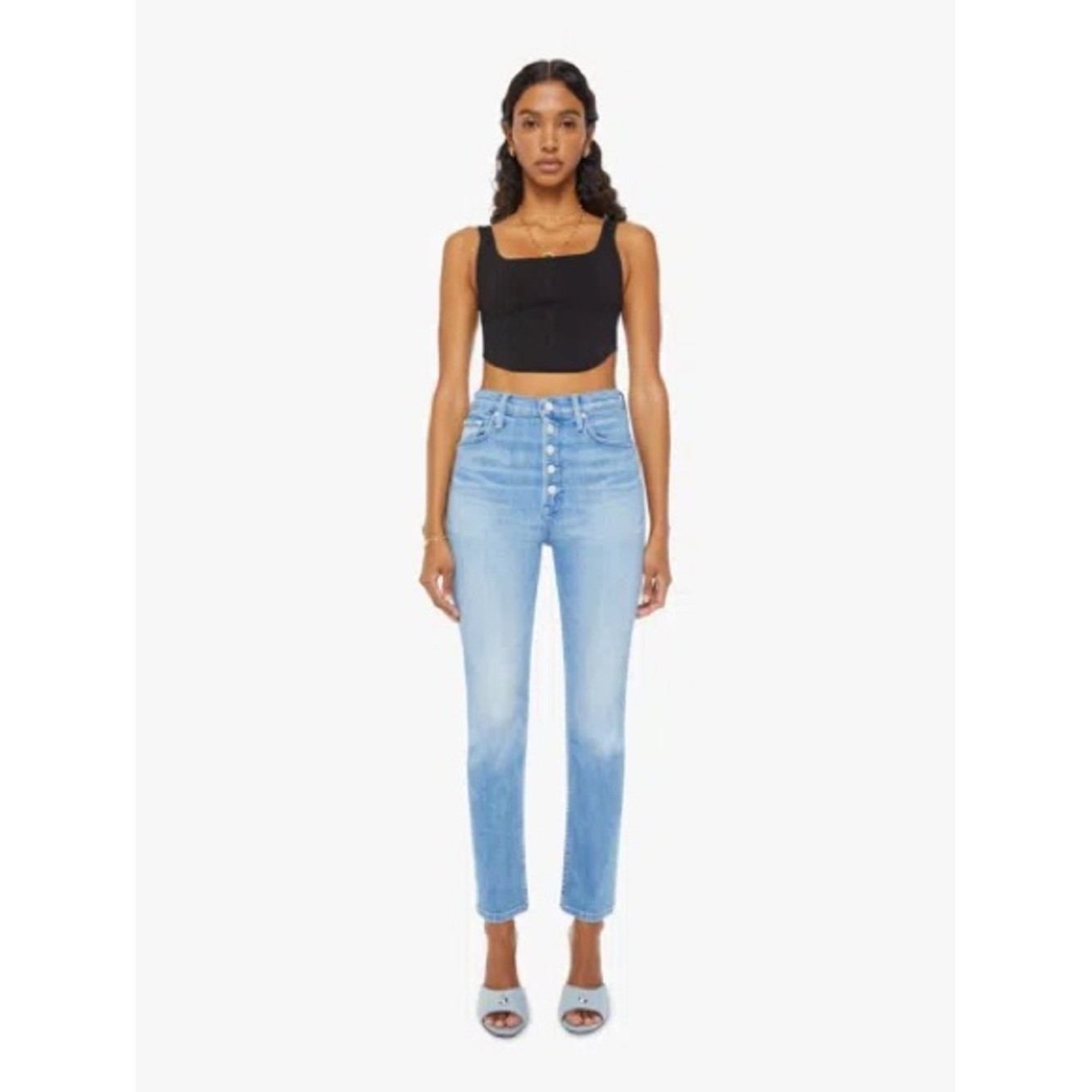 Mother High Rise Button-Fly Jeans In Light Blue Fade